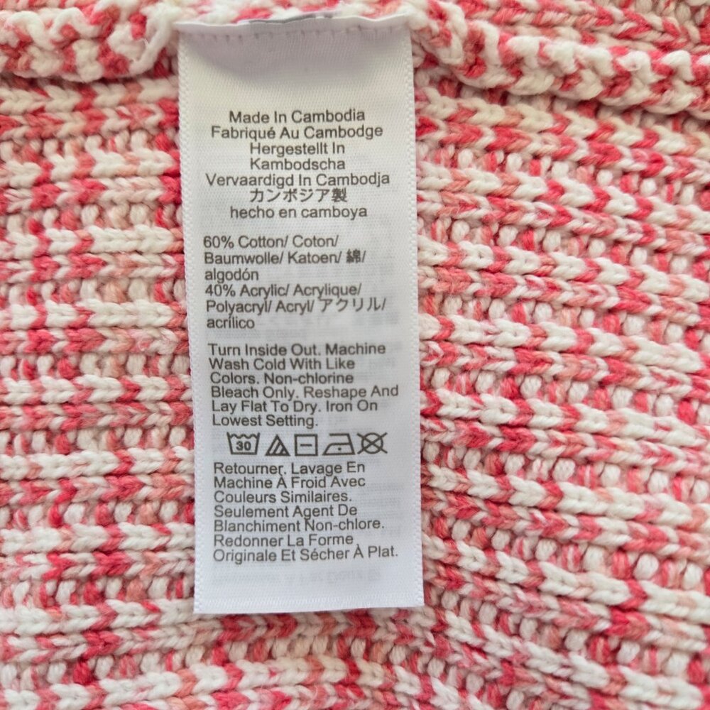 J Crew Factory Pink White Cardigan Sweater Lady Jacket Gold Buttons M - Picture 5 of 5